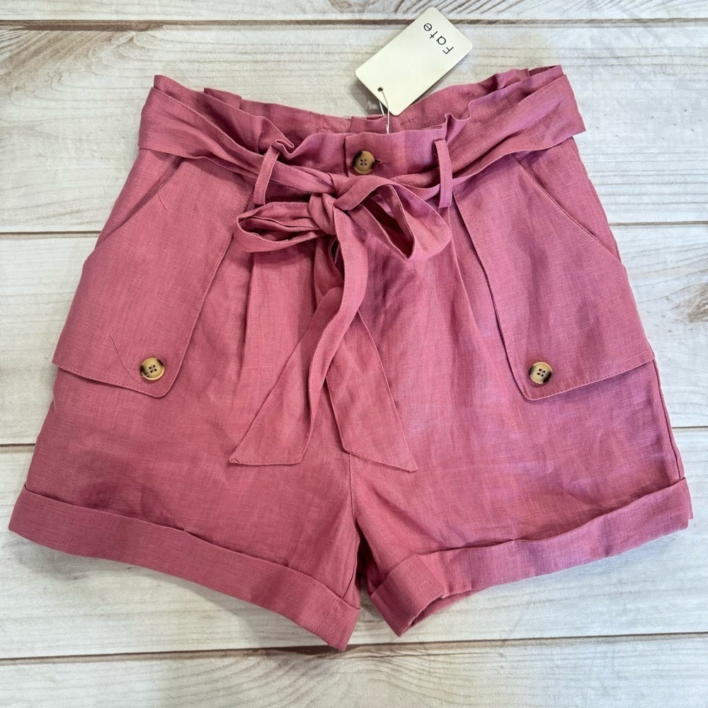 Fate Linen Paper Bag Pleated Front Shorts Lilac Lavender Sash Tie Feminine Twee